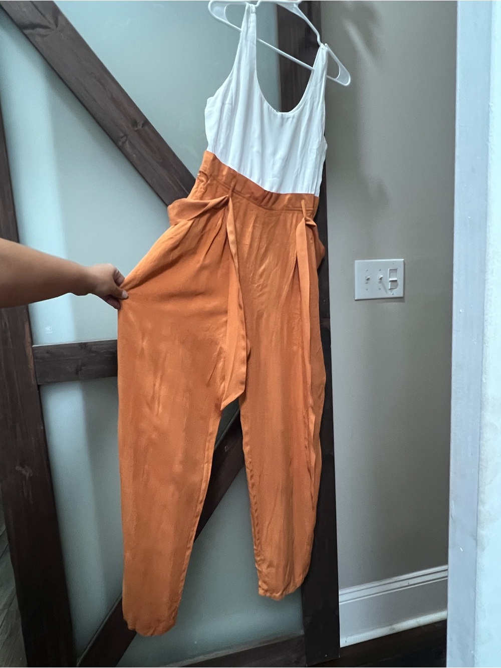 Shinestar White & Orange Sleeveless Jumpsuit